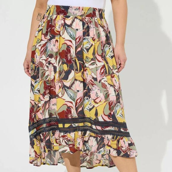 torrid Dresses & Skirts - Torrid Plus Maxi Crinkle Gauze Hi-Low Pull On Colorful Floral Midi Maxi Skirt